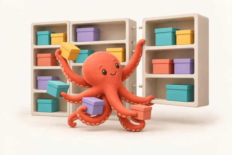 Our octopus adding a new module to its colorful data shelves.